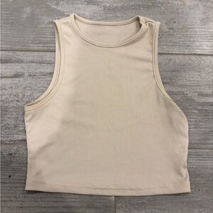 Sleeveless Ribbed Cream Tank Top